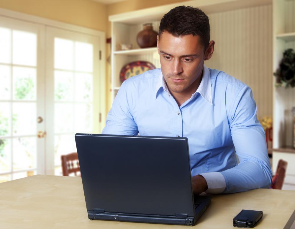 A remote worker works out of his home.