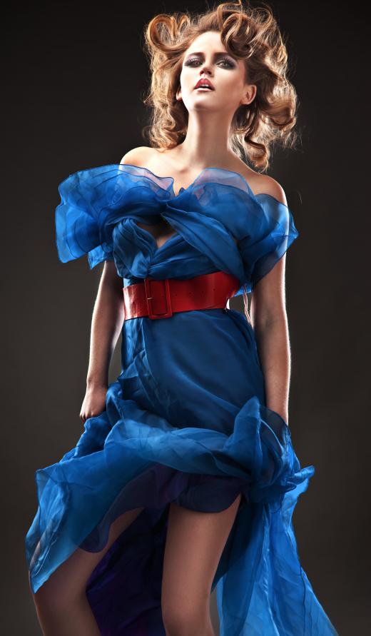 Fashion model in a blue dress.