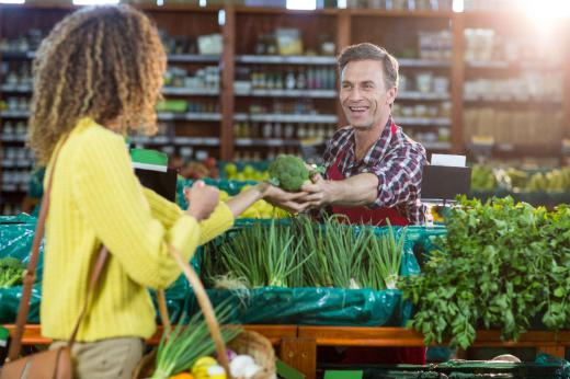 A grocery clerk may assist customers in finding what they want and choosing the best options.