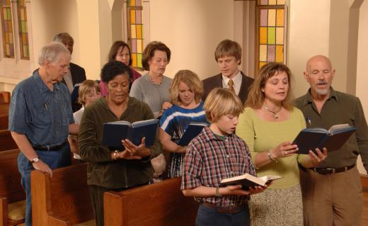 An organist may accompany a church congregation as they sing hymns.