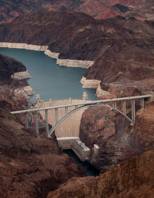 The Hoover Dam, a hydroelectric power generating station on the Colorado River, is an example of a renewable energy project.