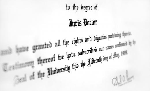 Earning a Juris Doctor degree from a law school is a three-year program.