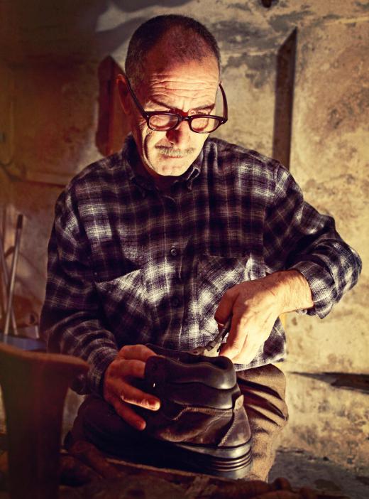 A shoemaker makes, repairs, and designs shoes.