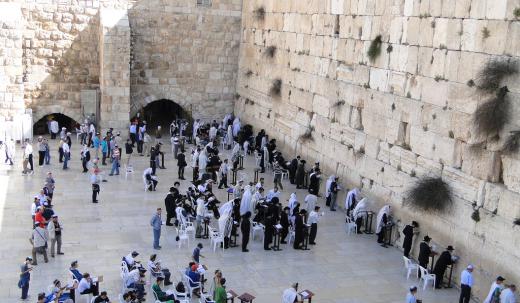 Morning prayers at the Western Wall in Jerusalem.