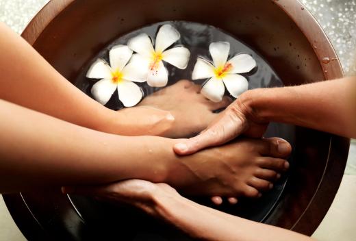 A woman getting a pedicure.