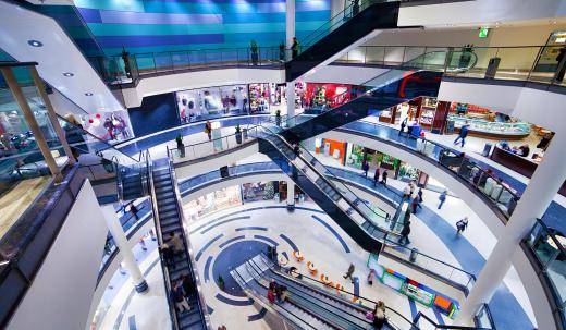 Retail distributors often set up store fronts in shopping malls.