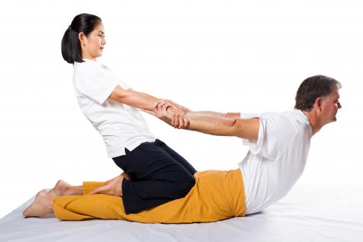 During a Thai massage the therapist manipulates the body of the client to help achieve relaxation.