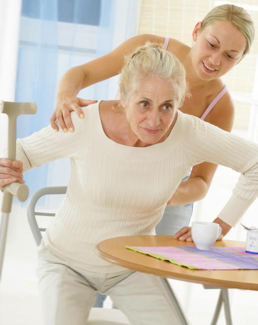 Home health aides assist clients with mobility issues.