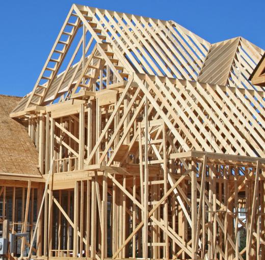 Wood frame housing construction built by framing carpenters.